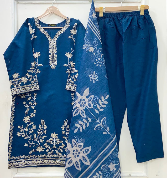 Embroidered Long | 3PC Cotton D-652