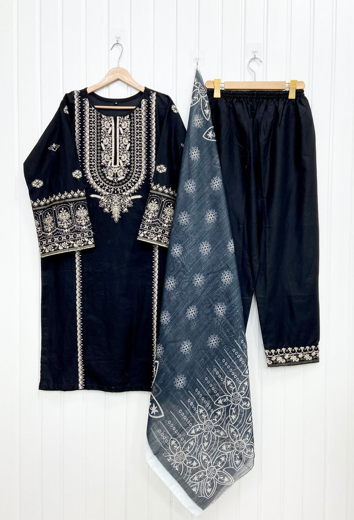 Embroidered Long | 3PC D-757