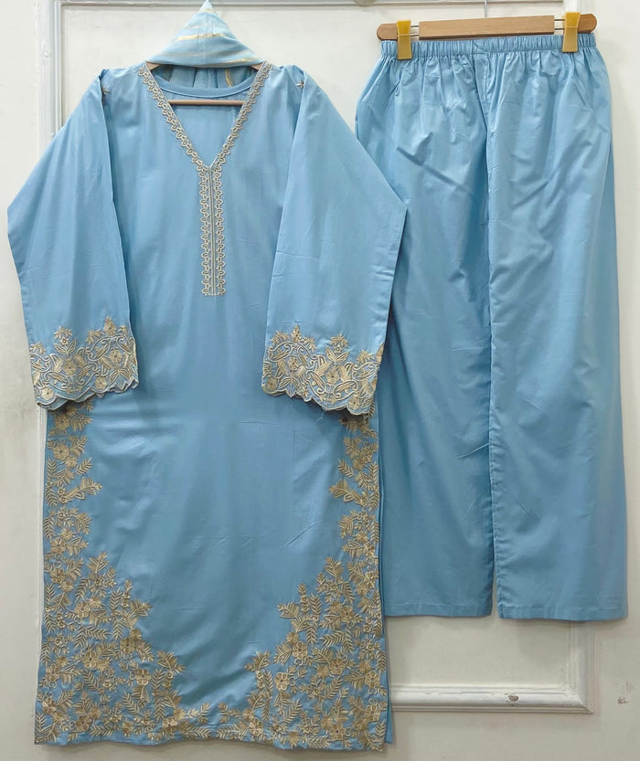 Long Embroidered | 3PC Lawn Cotton D-651
