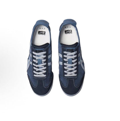 Mexico 66 NM sneakers, two pairs shown, dark blue uppers with white laces and stripes