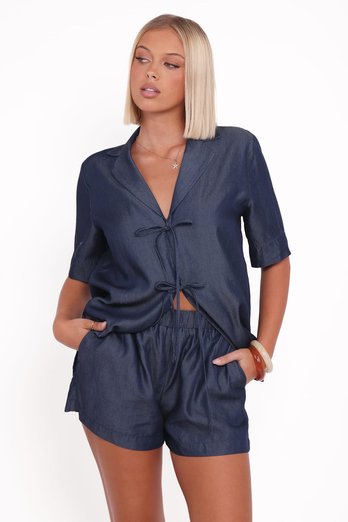 Aaliyah Chambray Shorts - Dark Wash