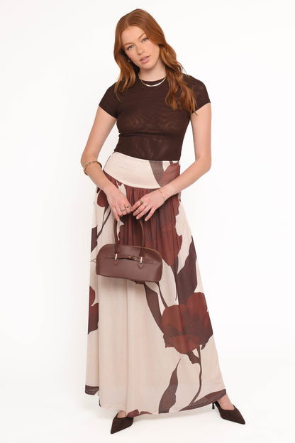 Cascade Maxi Skirt - Cream Brown Floral