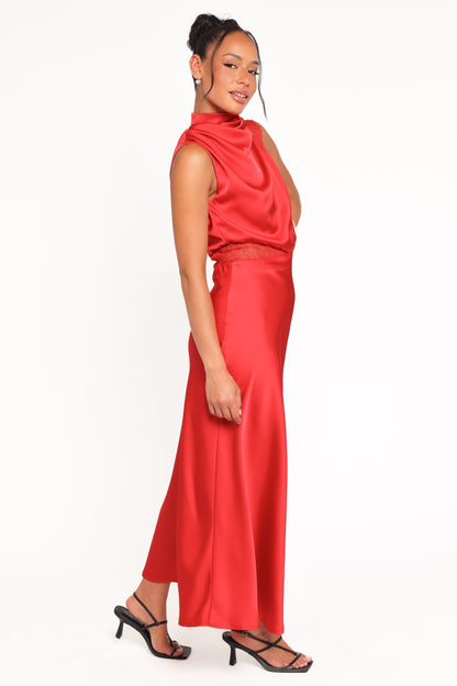 Anabelle Halter Neck Lace Maxi Dress - Red