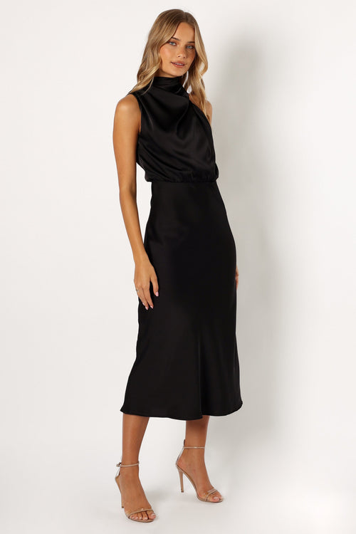 Anabelle Halter Neck Midi Dress - Black