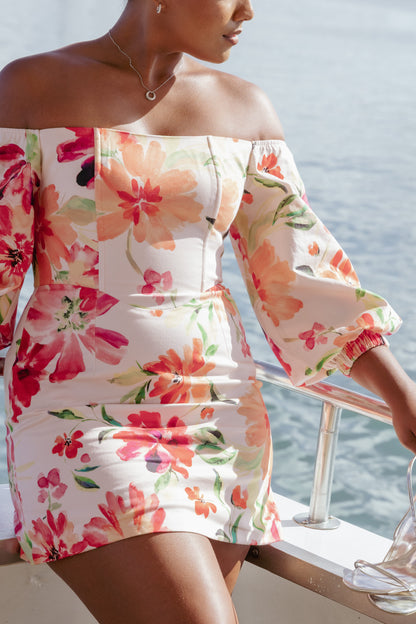Annette Mini Dress - Orange Floral