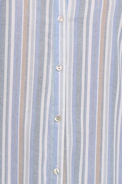 Caprice Long Sleeve Button Down Maxi Dress - Blue Stripe
