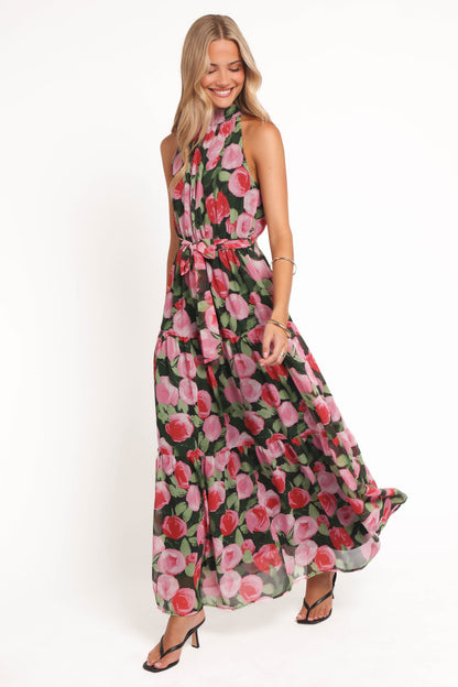 Caroline Maxi Halter Dress - Black Floral