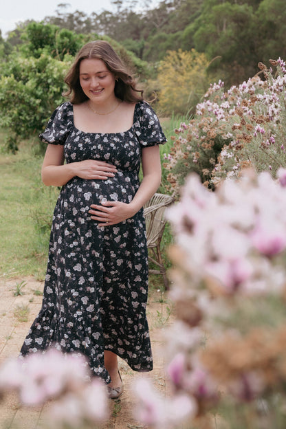 Cecelia Puff Sleeve Maxi Dress - Black Floral