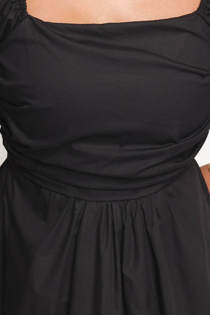 Clo Puff Sleeve Midi Dress - Black