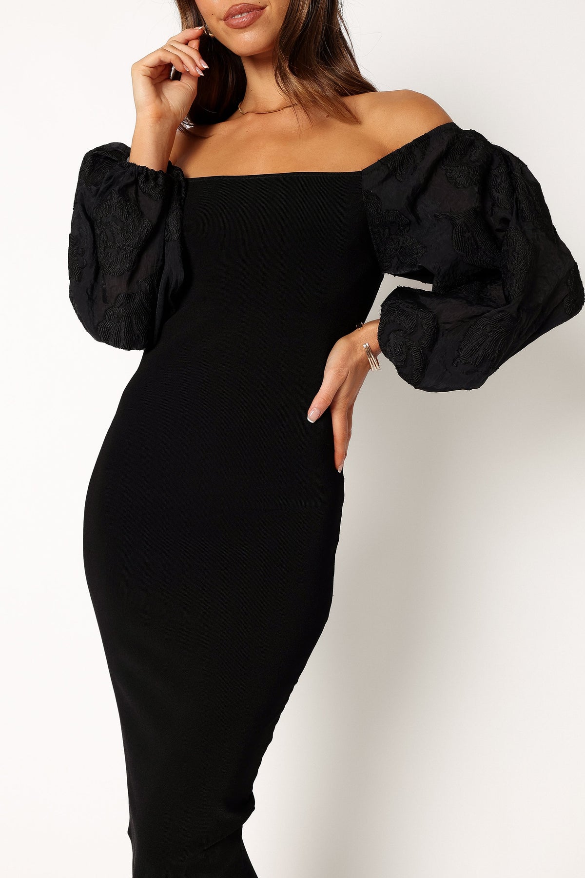 Dolly Puff Sleeve Midi Dress - Black