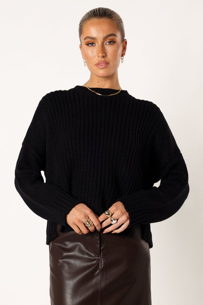 Arlette Textured Knit Sweater - Black