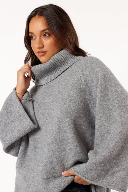 Bindy Cowlneck Knit Sweater - Grey Marle