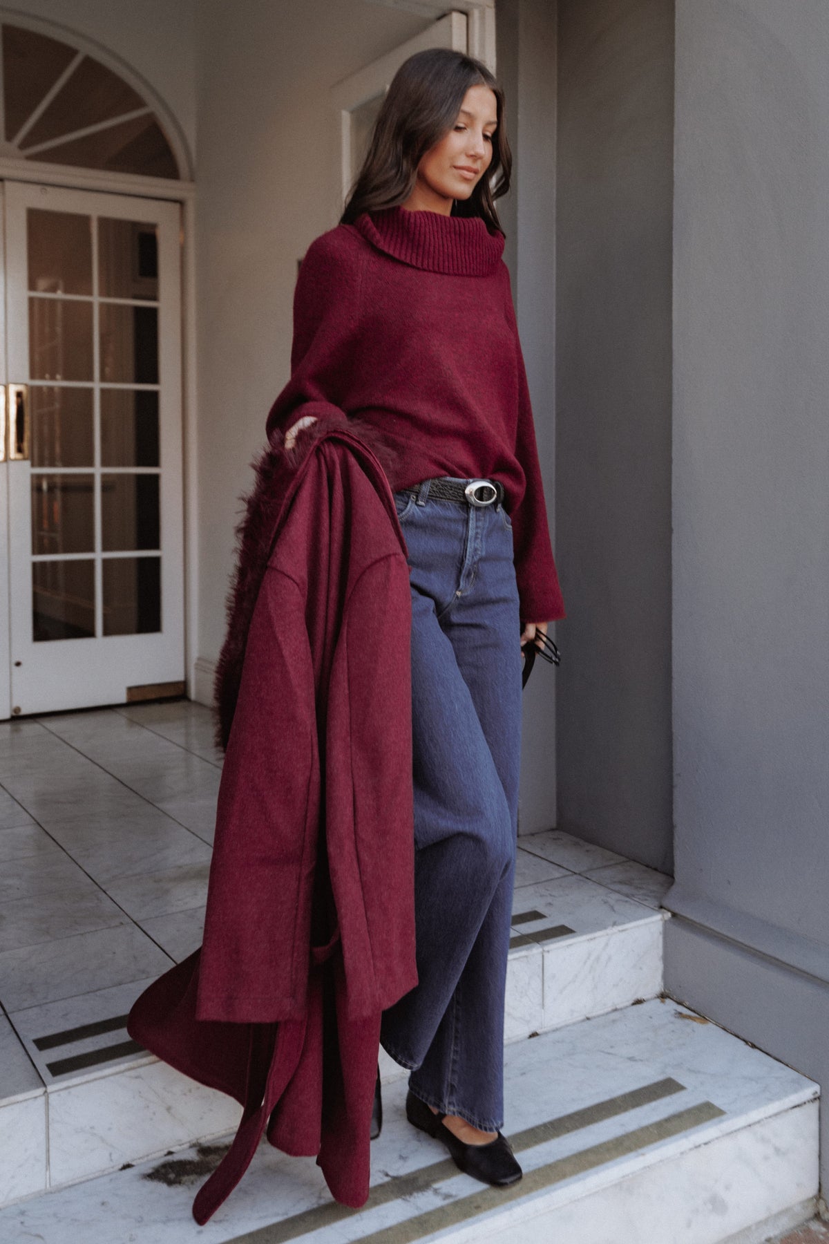 Bindy Cowlneck Knit Sweater - Wine