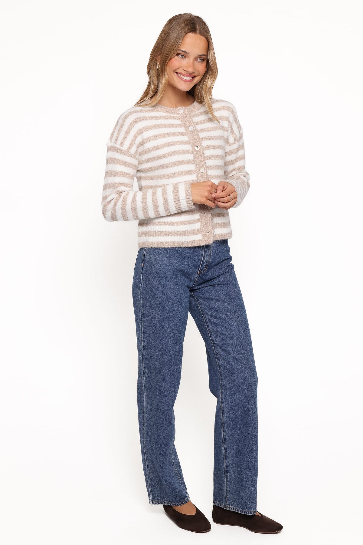Dean Striped Cardigan - White/Beige