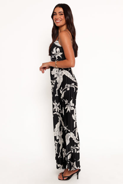 Angelique Pleated Jumpsuit - Black Floral