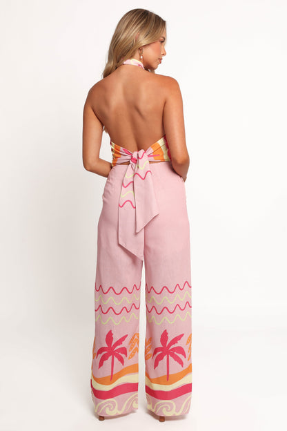 Aryn Halterneck Jumpsuit - Pink Palm