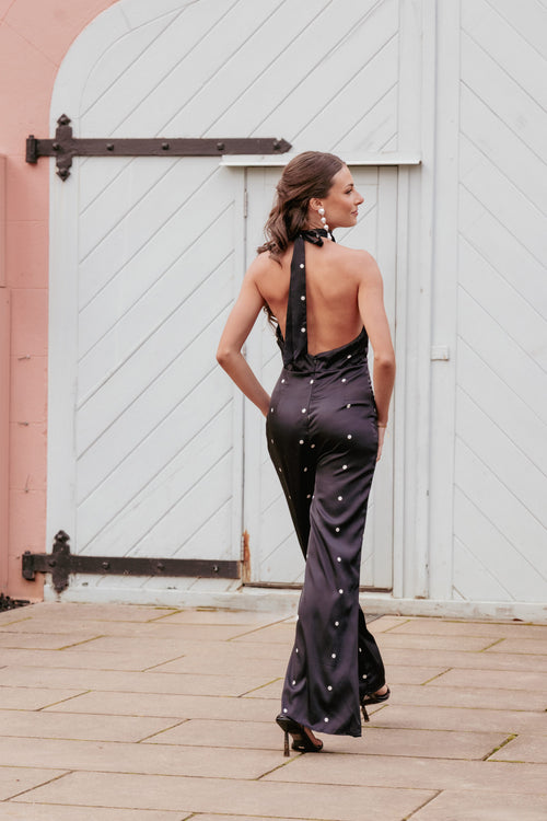 Bentley Halterneck Jumpsuit - Black Polka Dot