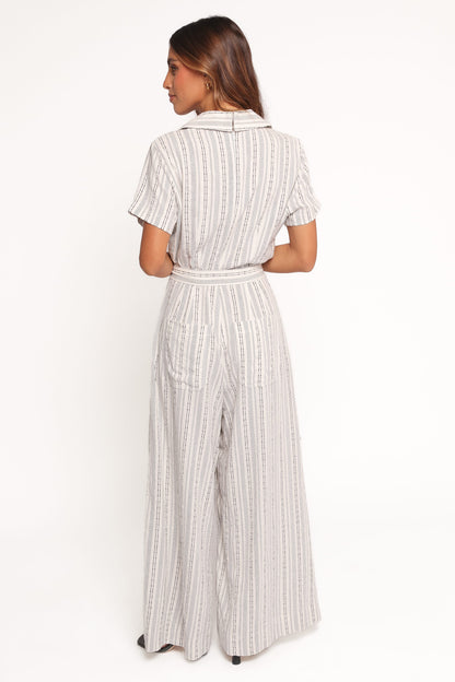 Daila Tie Waist Jumpsuit - White Black