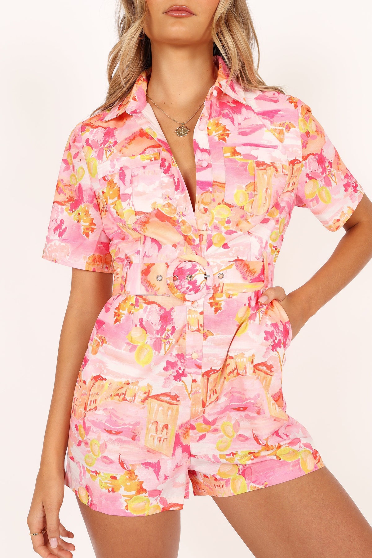 Arianna Romper - Pink Scenic