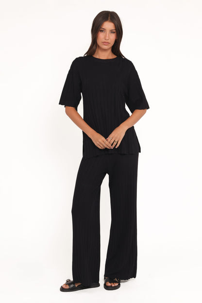 Alix Ribbed Knit Set - Black