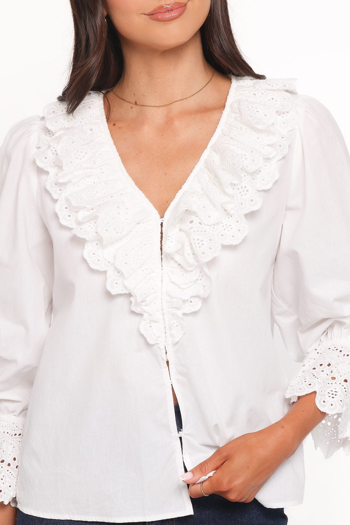 Aelwen Ruffle Blouse - White Embroidery