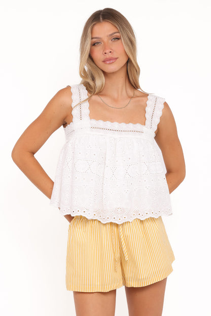 Aideen Eyelet Top - White