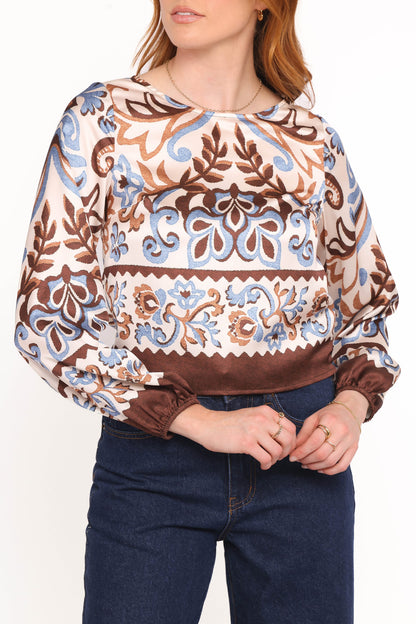 Aoife Top - Ivory Brown Blue