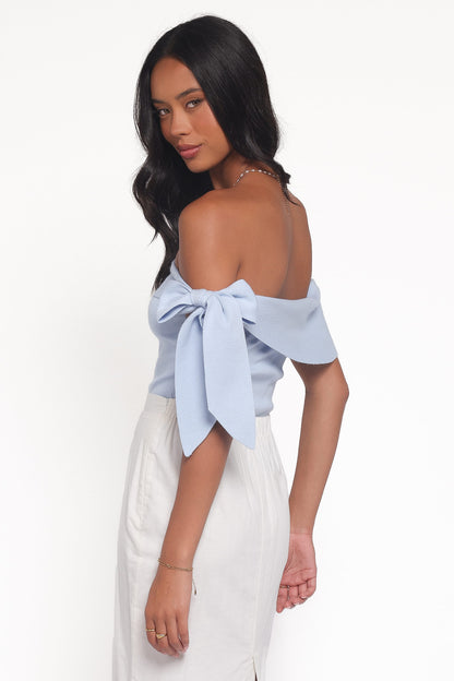 Charama Off Shoulder Knit Top - Blue
