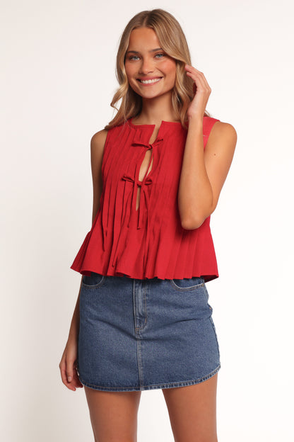 Delia Pleat Tie Top - Red