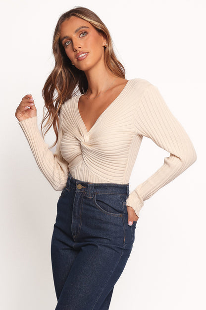 Demi Twist Detail Knit Top - Cream