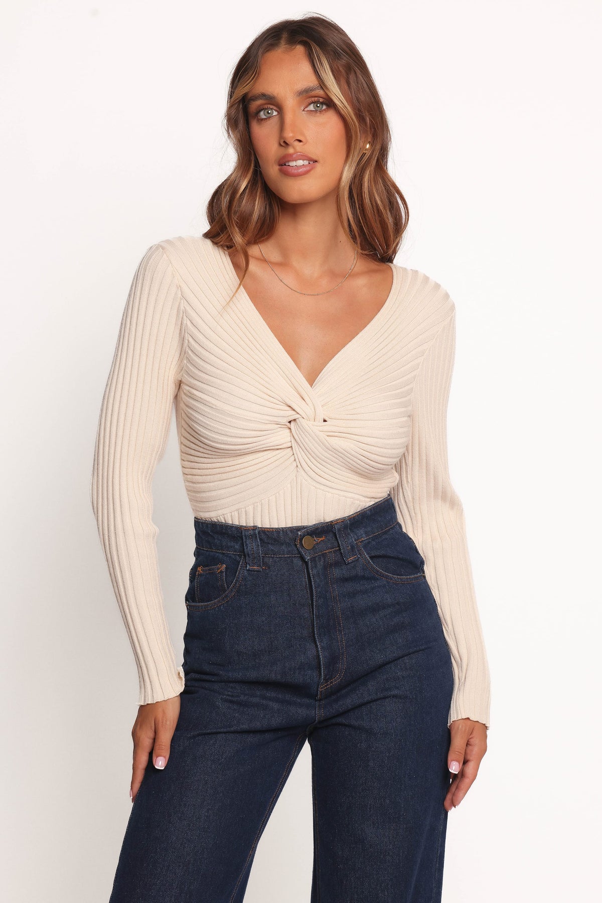 Demi Twist Detail Knit Top - Cream