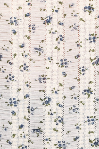 Eira Textured Ruffle Top - Cream Blue Floral