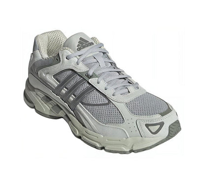 Adidas sneaker, light gray mesh upper with lace-up and molded side stripe panels.