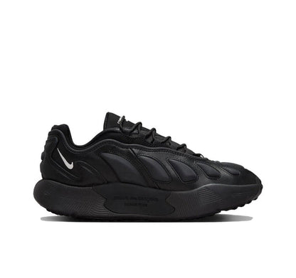 Black Nike Sense sneaker side profile with swoosh logo and lace-up design
