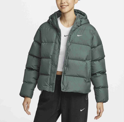 Nike Therma-FIT puffer jacket, dark green, hooded full-zip, side logo