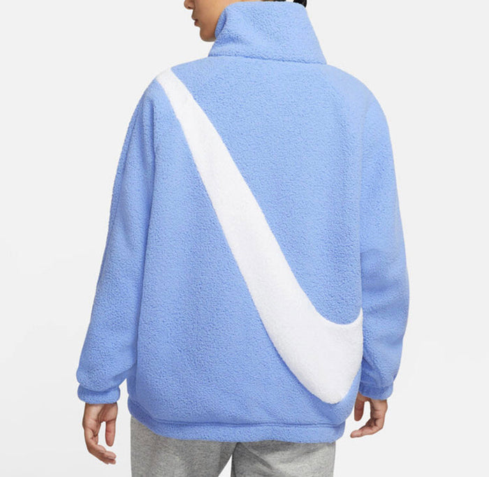 Nike reversible velvet jacket light blue back view with large white swoosh and zip